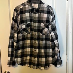 Men's Black and White Plaid Shirt
